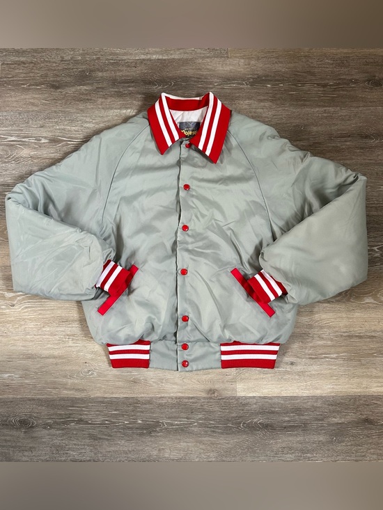 Majestic Other - Vtg Majestic Jacket grey and red Mens Quilted Bomber Snap Front Made USA Sz L
